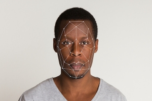 man with face scanned by face recognition software